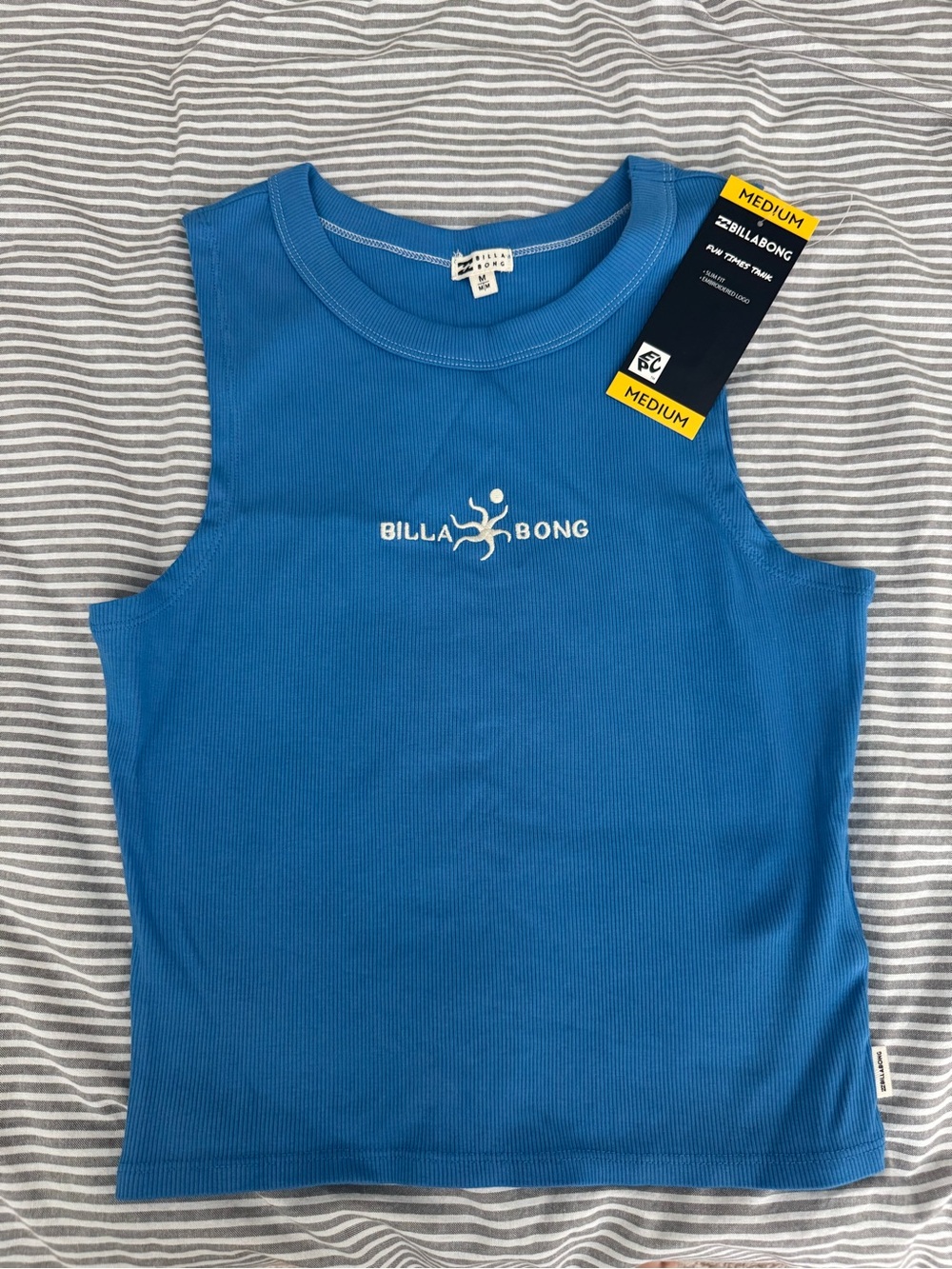 Billabong Blue Ribbed Girls' Tank with White Logo